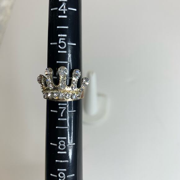Rhinestone Crown Ring Silver Sz 6.5 - Picture 3 of 3